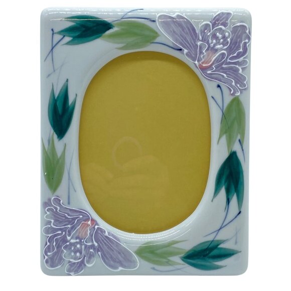 Unknown Other - Vtg Porcelain Ceramic Oval Photo Picture Frame Handpainted Purple Flowers Japan